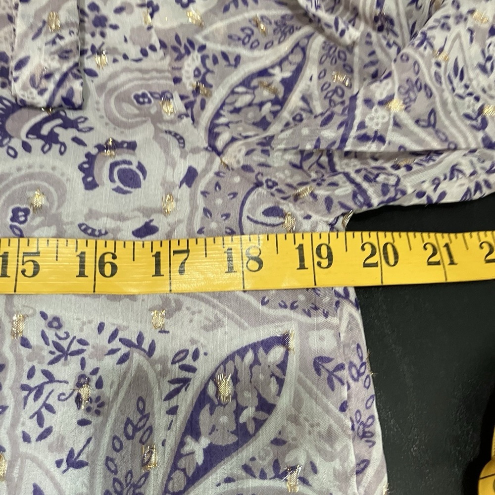 Ann Taylor Paisley Tie Neck Blouse Womens SP Lavender Long Sleeve Top NWT - Picture 4 of 11